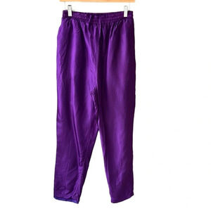 Vintage ‘96 100% Silk Purple Pullon High Waisted “Track” Jogger Pants Lined M